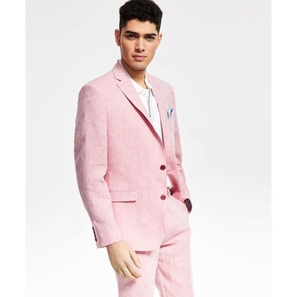 Bar III Suits & Blazers Bar Iii Mens Linen Blazer Slim Fit Pink 42